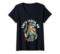 Donna Santa Teresa NM USA Cowgirl con pistola stile occidentale design Maglietta con Collo a V