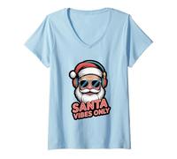 Donna Santa Vibes Only Funny Pop Culture Festa di Natale Maglietta con Collo a V