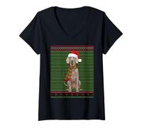 Donna Santa Weimaraner Cane Razza Braco De Weimar Brutto Natale Maglietta con Collo a V