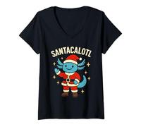 Donna Santacalotl Santa Claus Cute Blue Axolotl New Year Christmas Maglietta con Collo a V