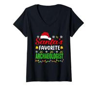 Donna Santa's Favorite Archaeologist Funny Christmas Xmas Maglietta con Collo a V