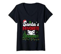 Donna Santa's Favorite Drummer - Bacchette con Babbo Natale Maglietta con Collo a V