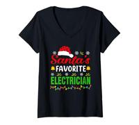 Donna Santa's Favorite Electrician Funny Christmas Xmas Maglietta con Collo a V