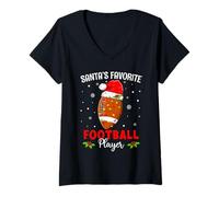 Donna Santa's Favorite Football Player Christmas Rugby Football Maglietta con Collo a V