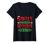 Donna Santa's Favorite Speechie Crew SLP Speech Therapy Christmas Maglietta con Collo a V
