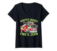 Donna Santa's Heroes Fire's Zero Firefighting Christmas Maglietta con Collo a V