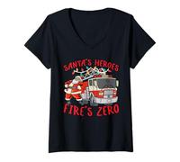 Donna Santa's Heroes Fire's Zero Firefighting Christmas Maglietta con Collo a V