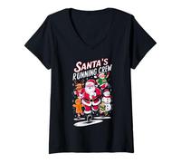 Donna Santa's Running Crew Christmas Runner Costume Marathon Team Maglietta con Collo a V