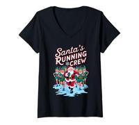 Donna Santa's Running Crew Christmas Runner Costume Marathon Team Maglietta con Collo a V