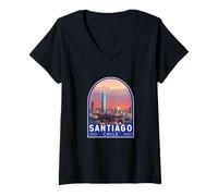 Donna Santiago Cile Travel Art Emblema Vintage Maglietta con Collo a V