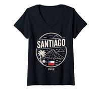 Donna Santiago Cile Vulcano Palma Tramonto Design Maglietta con Collo a V