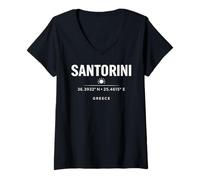 Donna Santorini Grecia Coordinate Mediterranean Travel Design Maglietta con Collo a V