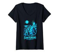 Donna Santorini Grecia Graffiti Landmark Art Maglietta con Collo a V
