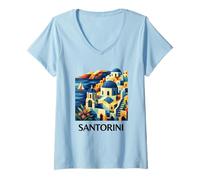 Donna Santorini Greece Souvenir Santorini Grecia Maglietta con Collo a V