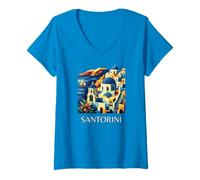 Donna Santorini Greece Souvenir Santorini Grecia Maglietta con Collo a V