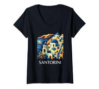 Donna Santorini Greece Souvenir Santorini Grecia Maglietta con Collo a V