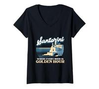 Donna Santorini Where Every Hour Is Golden Hour Maglietta con Collo a V