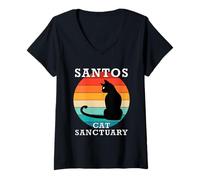 Donna Santos Cat Sanctuary Group Family Reunion Nome Maglietta con Collo a V