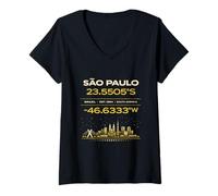 Donna Sao Paulo Brasile Coordinate Minimal City Identity Design Maglietta con Collo a V