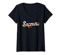 Donna Sapporo Japan Sushi Travel Cherry Blossom Giapponese Sakura Maglietta con Collo a V