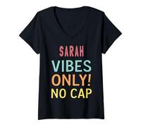 Donna SARAH Vibes Only! No Cap Custom Women Girls Funny Maglietta con Collo a V