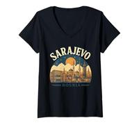 Donna Sarajevo Skyline Souvenir - Bosnia Souvenirs Maglietta con Collo a V