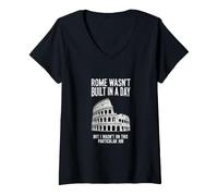 Donna Sarcastico Divertente Detto Roma Wasnt Built Day Maglietta con Collo a V