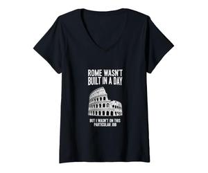 Donna Sarcastico Divertente Detto Roma Wasnt Built Day Maglietta con Collo a V