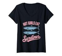 Donna Sardine di pesce in scatola Maglietta con Collo a V