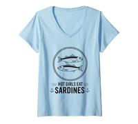 Donna Sardine di pesce in scatola Maglietta con Collo a V