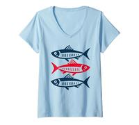 Donna Sardine Sardine Pesce Sailor Maglietta con Collo a V