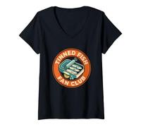Donna Sardine Tinned Fish Fan Club Retro Graphic Summer Maglietta con Collo a V