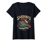 Donna Sardines Club Tiny Fish Big Personality Design retrò Maglietta con Collo a V