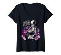 Donna Sarò Occupato a Creare Problemi Funny Skeleton Witch Maglietta con Collo a V