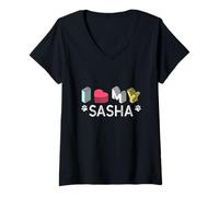 Donna Sasha Personalizzato Cane Nome Sasha Pet Lover Maglietta con Collo a V