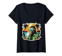 Donna Sasquatch Big-foot vacanze tropicali vacanze estive Vintage Maglietta con Collo a V