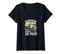 Donna Sasquatch Co-Pilot Bigfoot Wilderness Adventure Design Maglietta con Collo a V