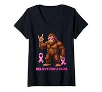 Donna Sasquatch Crede per Una Cura Divertente consapevolezza del Cancro al Seno Maglietta con Collo a V