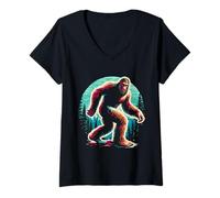 Donna Sasquatch Funny Bigfoot Amante Uomini Donne Bambino Maglietta con Collo a V