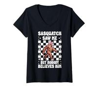 Donna Sasquatch Mi ha Visto ma Nessuno Gli Crede Bigfoot Coquette Maglietta con Collo a V