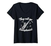 Donna Sassofonista Musica Jazz Sassofono Maglietta con Collo a V