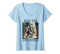 Donna Sassofono Gatto Musica Jazz Sassofonista Gattino Sassofonista Maglietta con Collo a V