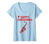 Donna Sassofono Natale, Sassofonista Jazz Musicista Maglietta con Collo a V