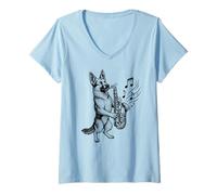 Donna Sassofono Pastore Tedesco Arte Maglietta con Collo a V