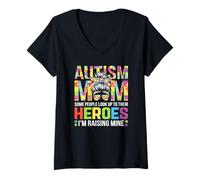 Donna Sassy AUTISM MAMMA Nonno Stim Teach Love Support Maglietta con Collo a V