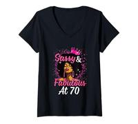 Donna Sassy E Favoloso A 70 Anni 70 Anni 70 ° Compleanno Donne Melanina Maglietta con Collo a V