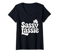 Donna Sassy Lassie Shamrock - Irish Girl Quote St Patrick’s Day Maglietta con Collo a V
