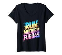 Donna Sassy Mud Run Mudder Fockers Mudda Mudding Queen Muddy Trail Maglietta con Collo a V