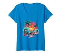 Donna Sassy ST Lucia 2026 Regina Vacanza Surfer Vacay Compleanno Maglietta con Collo a V