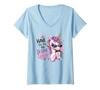 Donna Sassy Unicorn Coffee Queen Empowerment Design Maglietta con Collo a V